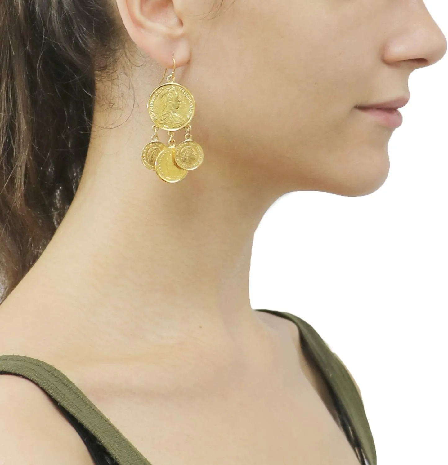 Ben-Amun Moroccan Coin Vintage Dangle Earrings, New York Fashion 24K Gold Plated Jewelry