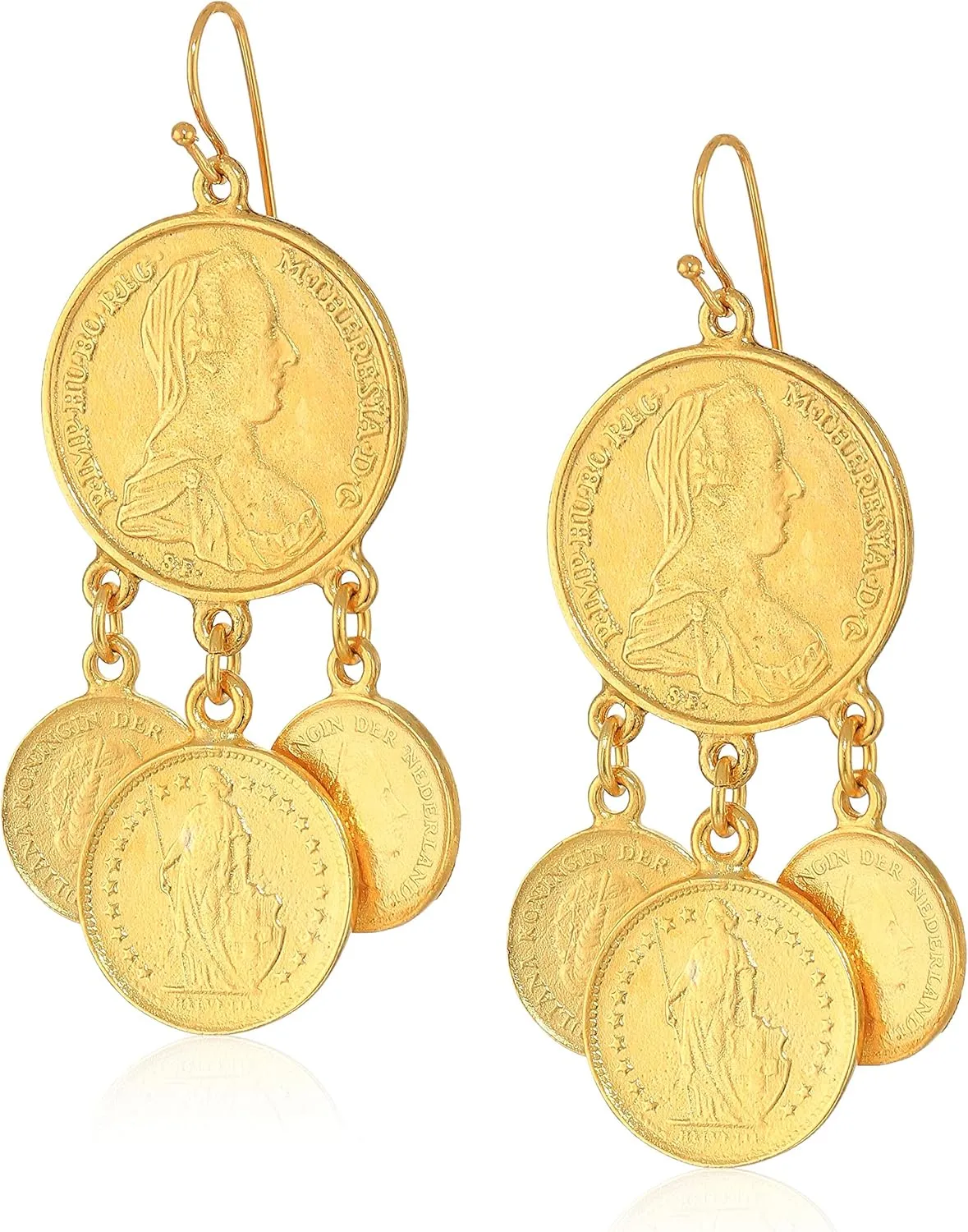 Ben-Amun Moroccan Coin Vintage Dangle Earrings, New York Fashion 24K Gold Plated Jewelry