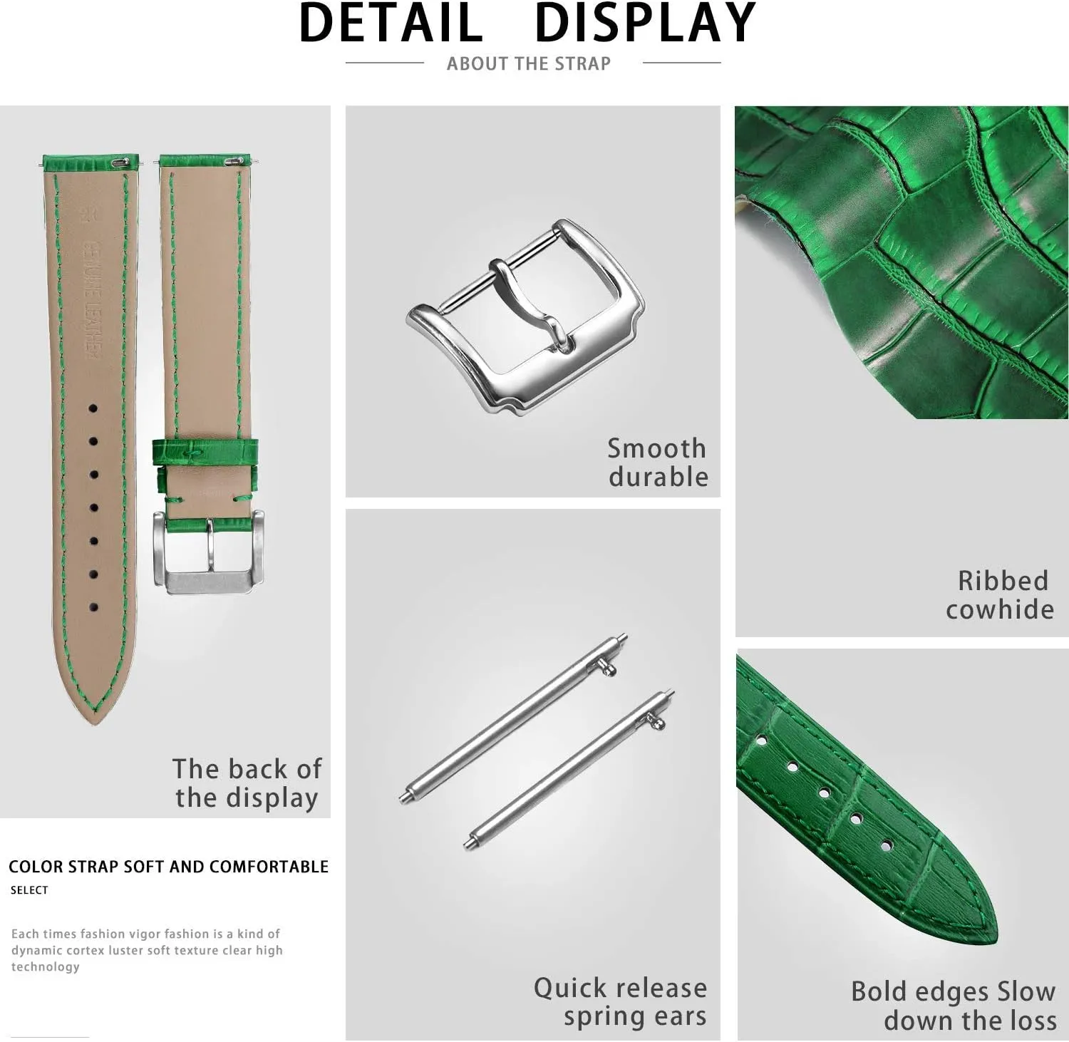 BINLUN Genuine Leather Watch Bands Women Men Quick Release Leather Watch Straps Replacement with 12 Colors Option (10mm, 12mm, 14mm, 15mm, 16mm, 17mm, 18mm, 19mm, 20mm, 21mm, 22mm, 23mm)