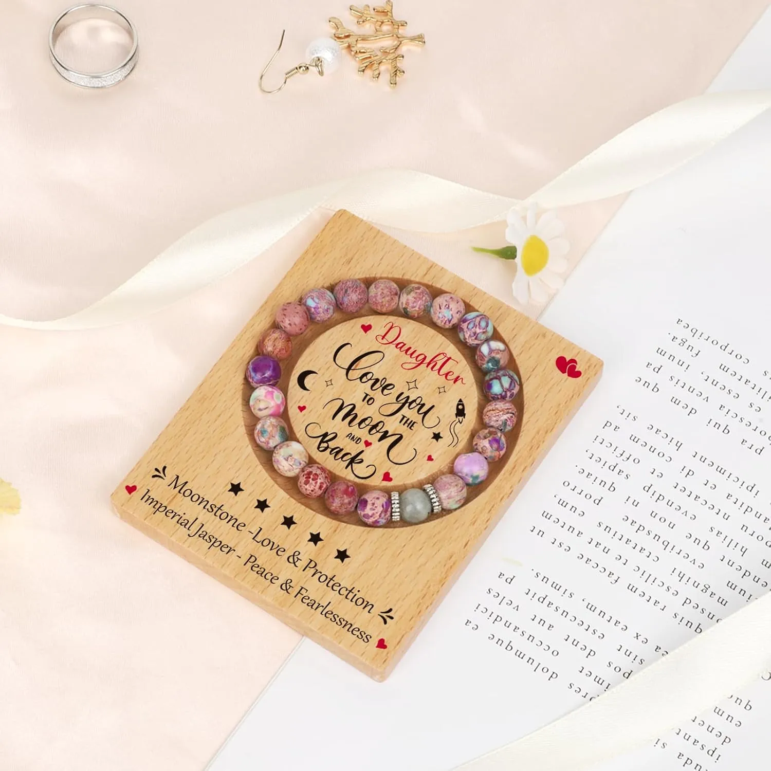 Birthday Gift for Women Teen girl Jasper and Moonstone Bracelet with Inspirational Quotes | Christmas Gifts for Daughter Niece Granddaughter