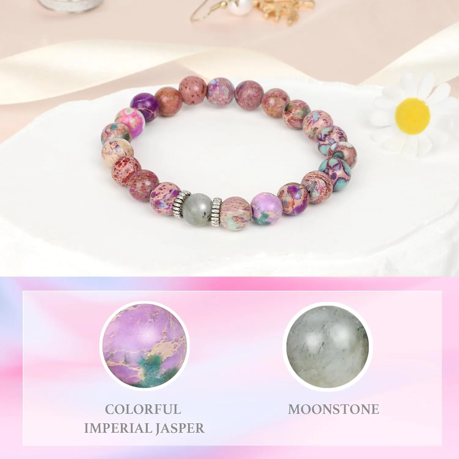 Birthday Gift for Women Teen girl Jasper and Moonstone Bracelet with Inspirational Quotes | Christmas Gifts for Daughter Niece Granddaughter
