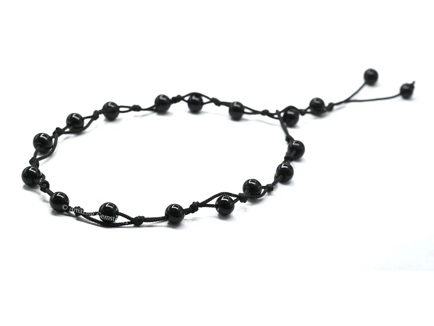 Black Obsidian Anklet Ankle Bracelets for Women - Waterproof Beaded Healing Crystal Anklets, Plus Size Chakra Gemstone Bead Anklet (Stretchy Adjustable - Hand Knotted)