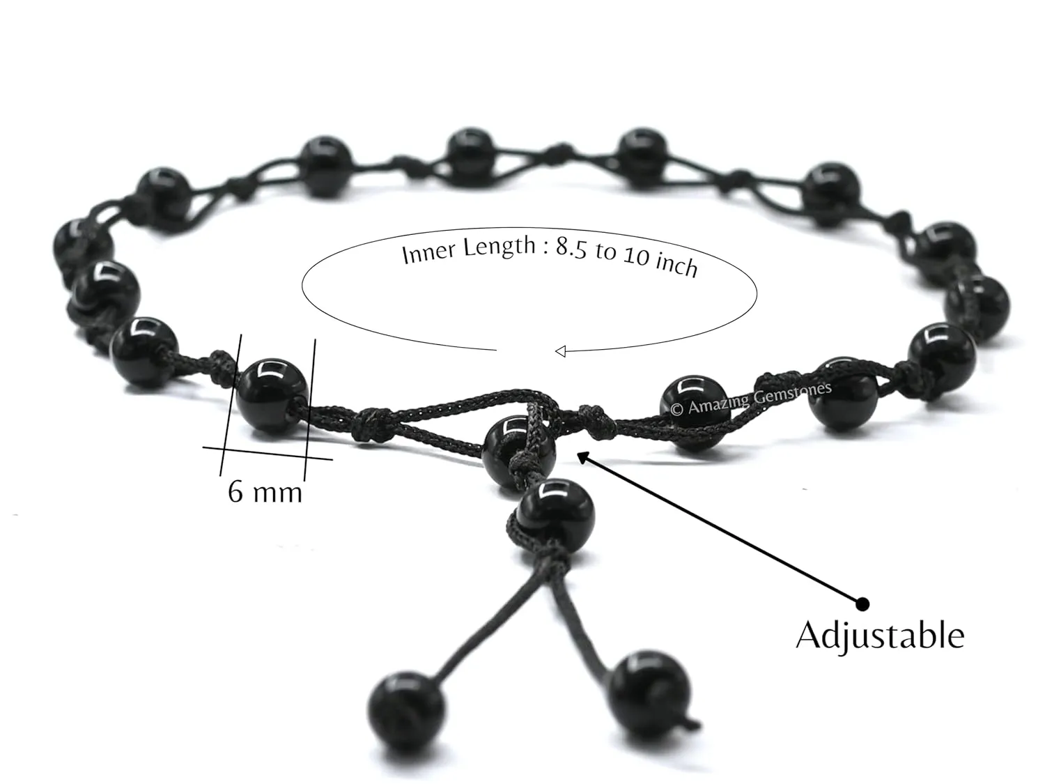 Black Obsidian Anklet Ankle Bracelets for Women - Waterproof Beaded Healing Crystal Anklets, Plus Size Chakra Gemstone Bead Anklet (Stretchy Adjustable - Hand Knotted)