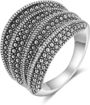Black Rings for Women, Vintage Cross Marcasite Rings Statement Big Chunky Aesthetic Ring Costume Jewelry for Her
