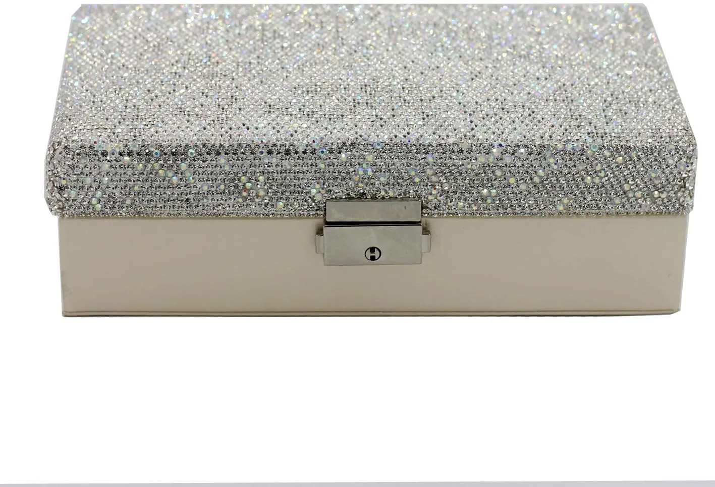 bling Rhinestone Jewelry Case Box Storage for Women - Portable Leather Jewelry Organizer Box for Necklace Earrings Ring Bracelet- Gifts for Teen, Girls, Moms and Daughters (Silver)