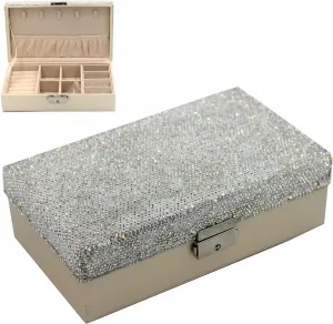 bling Rhinestone Jewelry Case Box Storage for Women - Portable Leather Jewelry Organizer Box for Necklace Earrings Ring Bracelet- Gifts for Teen, Girls, Moms and Daughters (Silver)