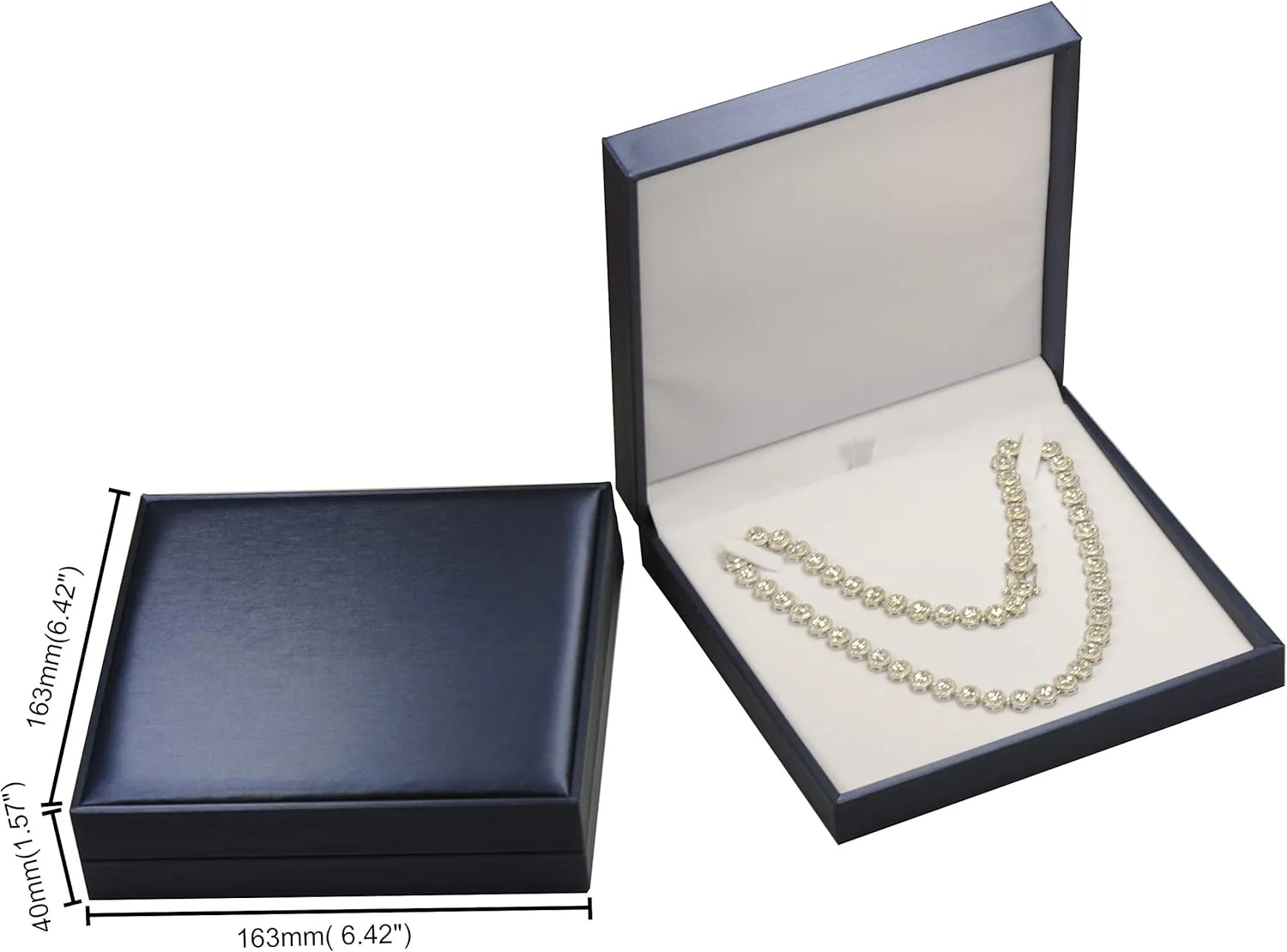 Blue Color Big Necklace Chain Gift Box Luxury Soft Touch PU Leather Material Necklace Storage Box Size 6.42"(W)*6.42(D)*1.57(H)