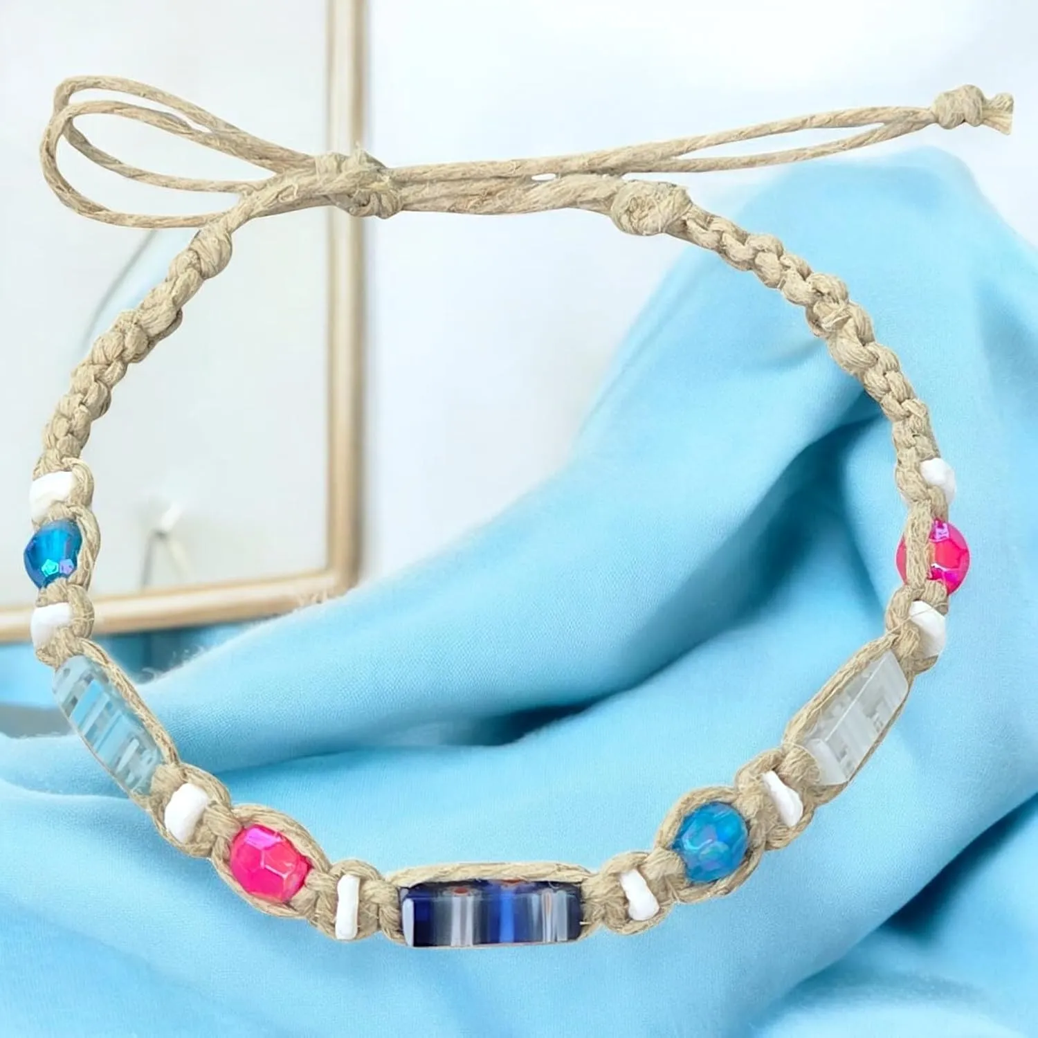 BlueRica Hemp Anklet with Murano Glass Tubes