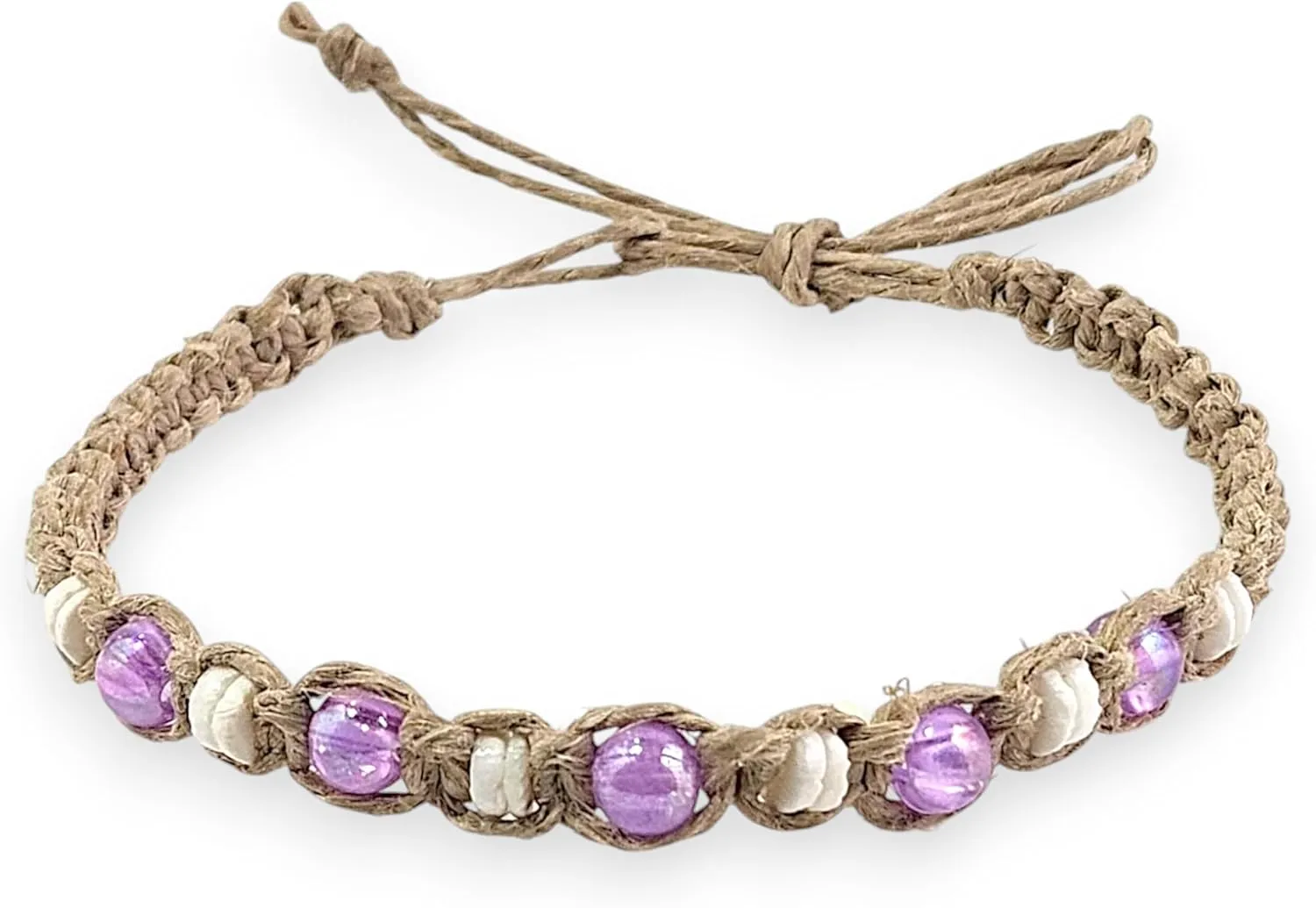 BlueRica Hemp Anklet with Puka Shells & Glowbeads