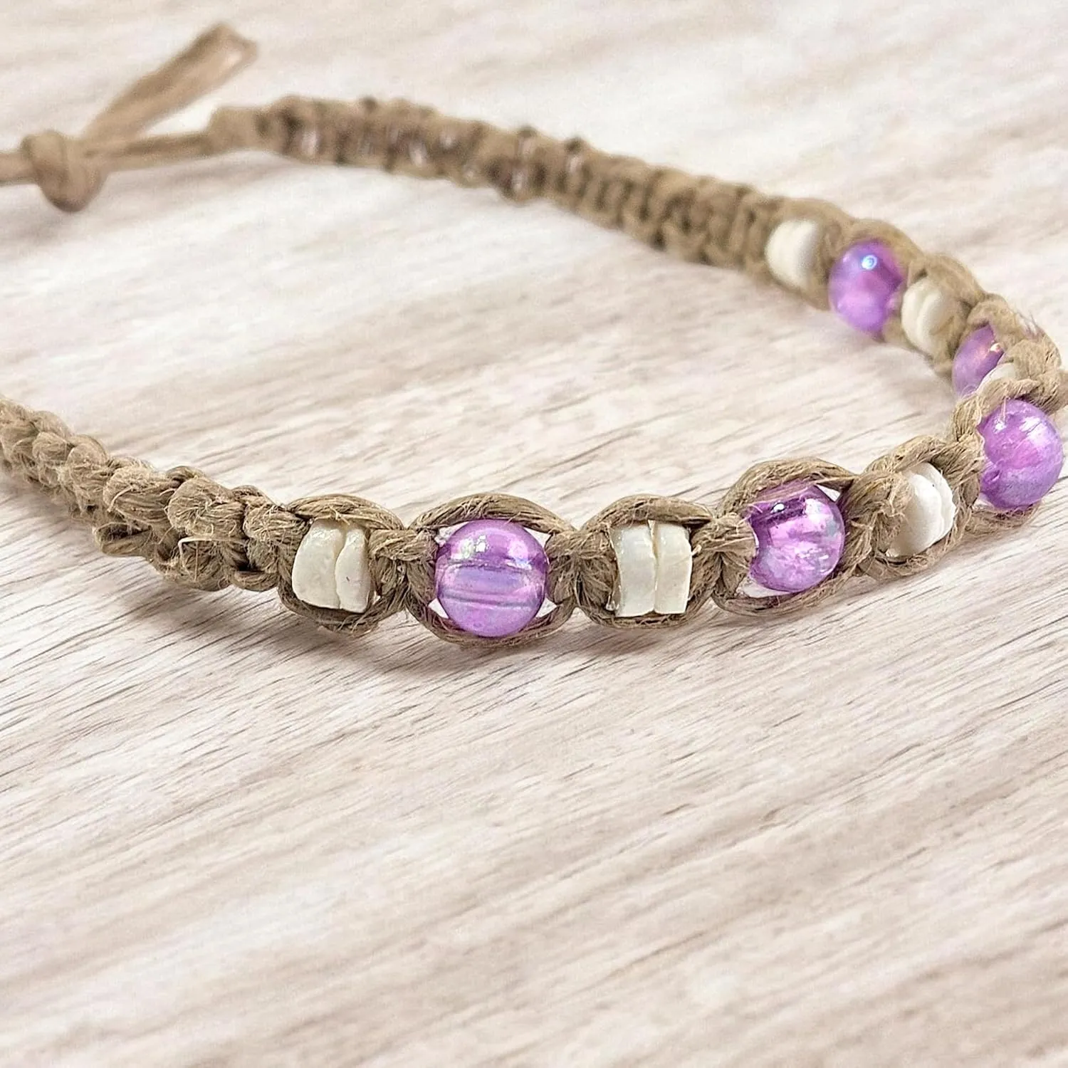 BlueRica Hemp Anklet with Puka Shells & Glowbeads