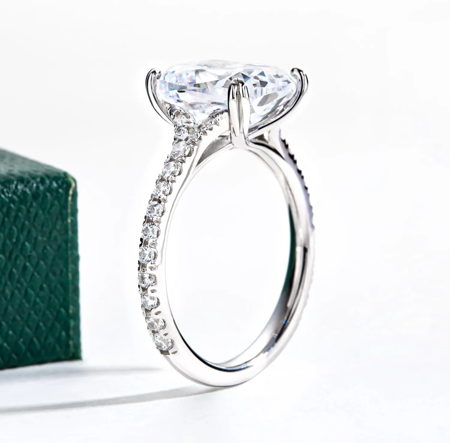 Bo.Dream Cubic Zirconia Promise Rings for Her, Elongated Cushion Cut 4 Carats CZ Engagement Rings Platinum Plated Sterling Silver