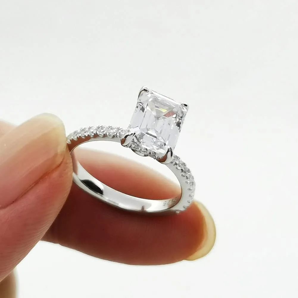 Bo.Dream Cushion/Princess/Emerald Cut Cubic Zirconia Engagement Rings for Women Platinum Plated Sterling Silver