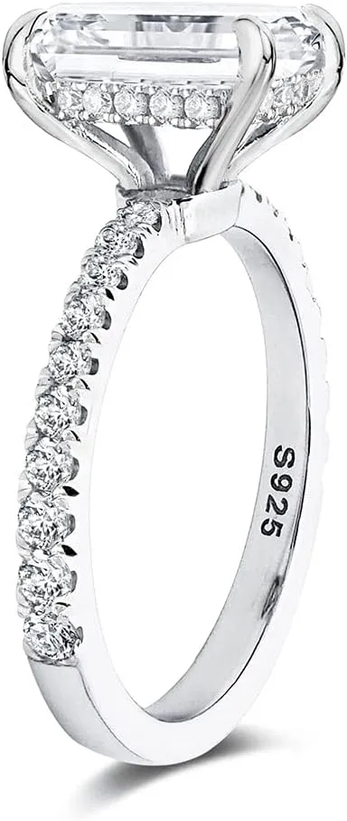Bo.Dream Cushion/Princess/Emerald Cut Cubic Zirconia Engagement Rings for Women Platinum Plated Sterling Silver