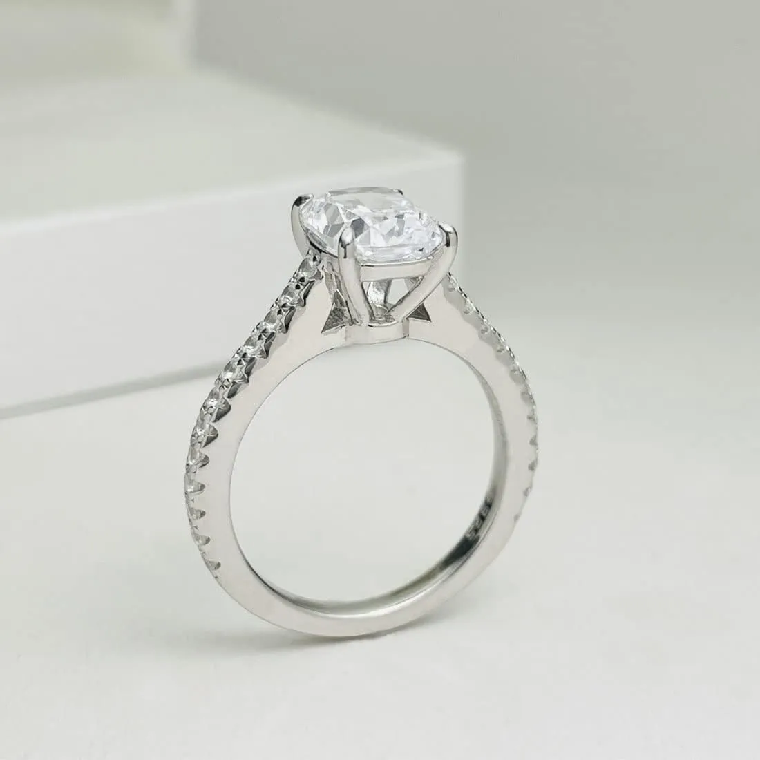 Bo.Dream Cushion/Princess/Emerald Cut Cubic Zirconia Engagement Rings for Women Platinum Plated Sterling Silver