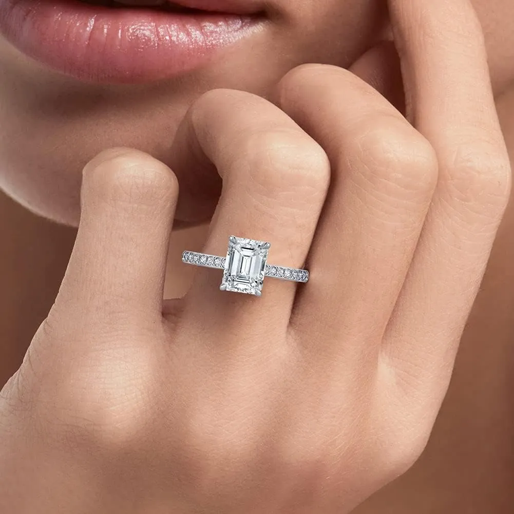 Bo.Dream Cushion/Princess/Emerald Cut Cubic Zirconia Engagement Rings for Women Platinum Plated Sterling Silver