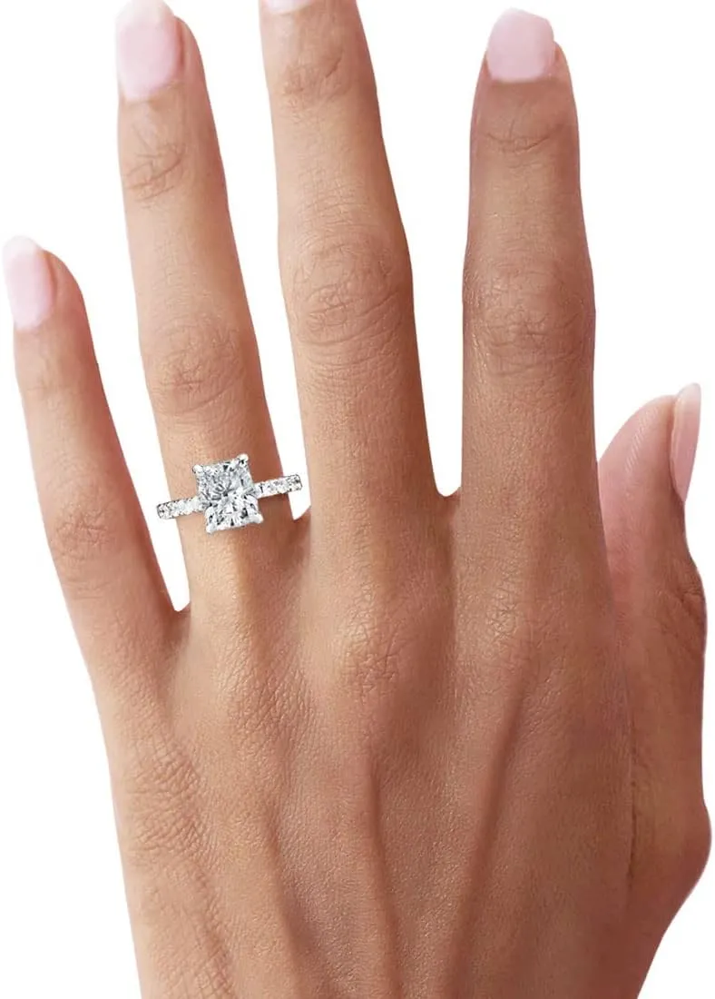 Bo.Dream Cushion/Princess/Emerald Cut Cubic Zirconia Engagement Rings for Women Platinum Plated Sterling Silver