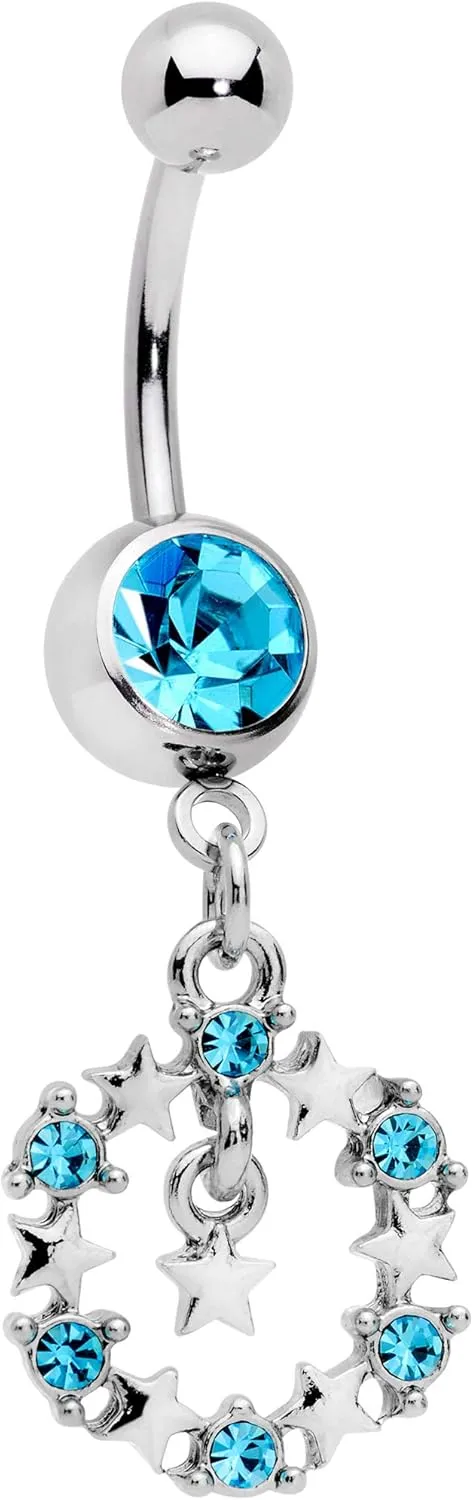 Body Candy 14G Steel Navel Ring Piercing Blue Accent Constellation Stars Dangle Belly Button Ring 7/16" 11mm