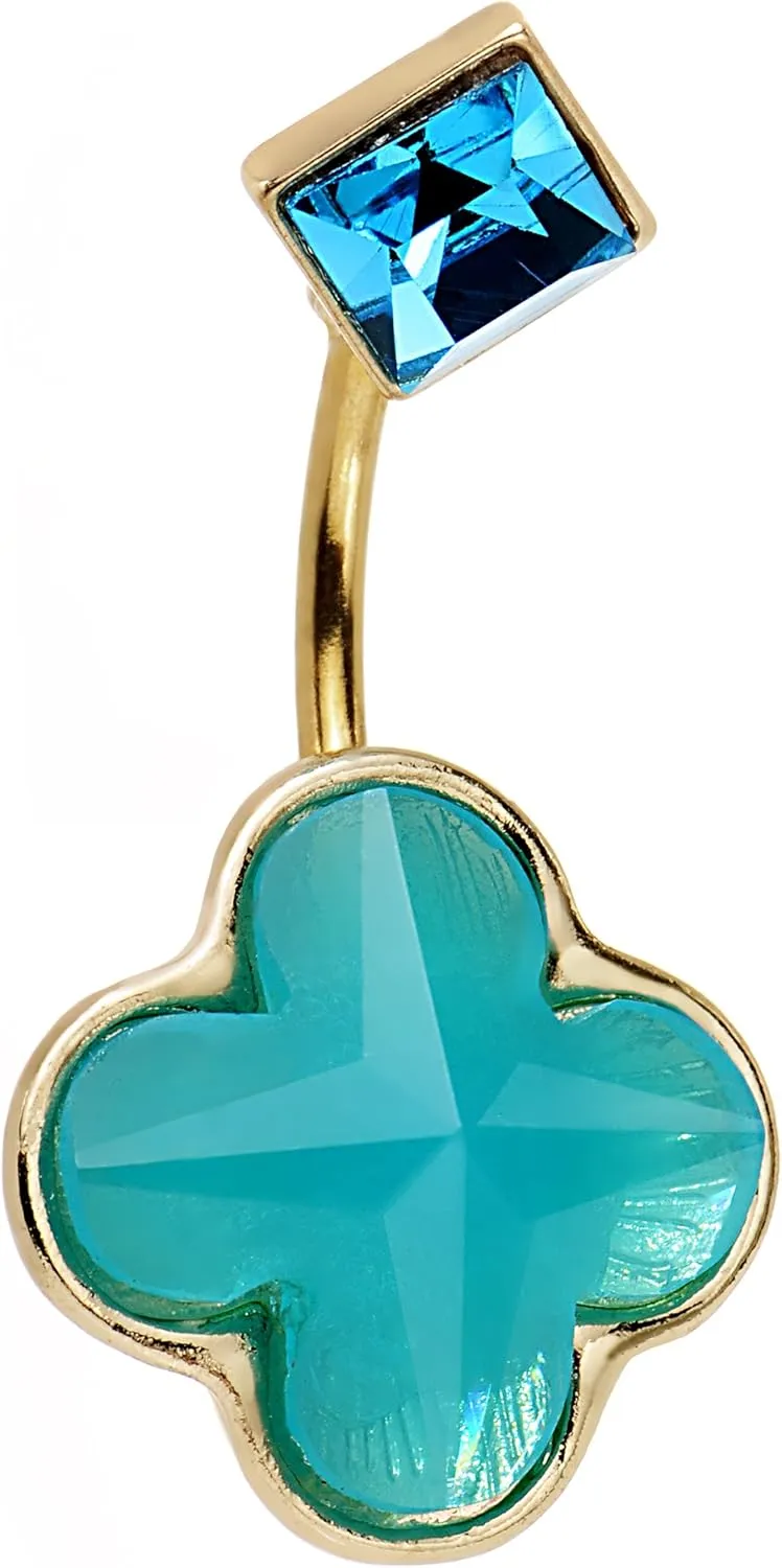 Body Candy Anodized Stainless Steel Blue Accent Teal Flower Power Belly Button Ring
