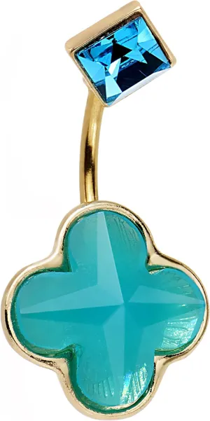 Body Candy Anodized Stainless Steel Blue Accent Teal Flower Power Belly Button Ring