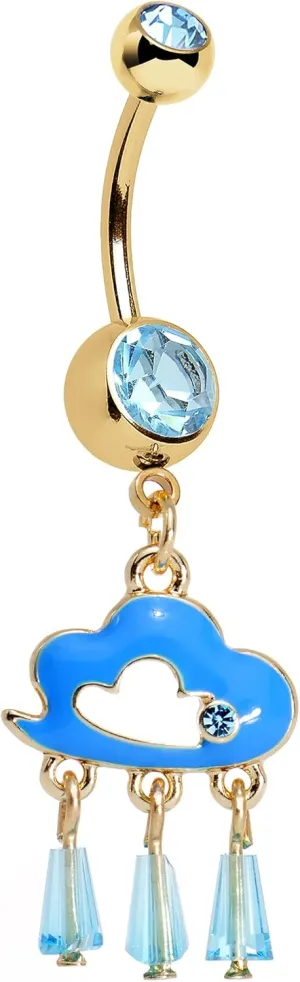 Body Candy Anodized Steel Brilliant Blue Accent Drops of Pink Rain Cloud Dangle Belly Ring