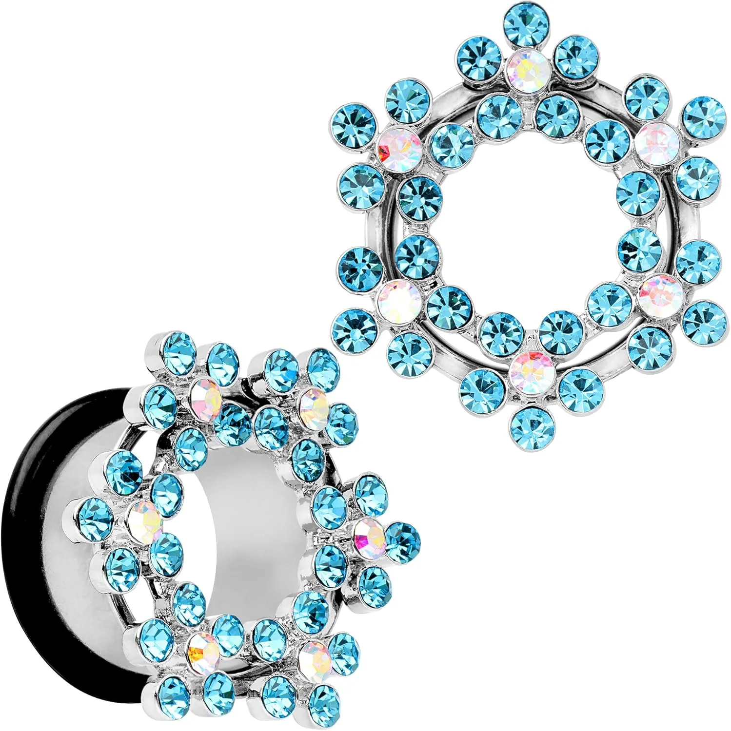 Body Candy Brilliant Blue Snowflake Steel Tunnel Ear Gauge Plug Set 18mm