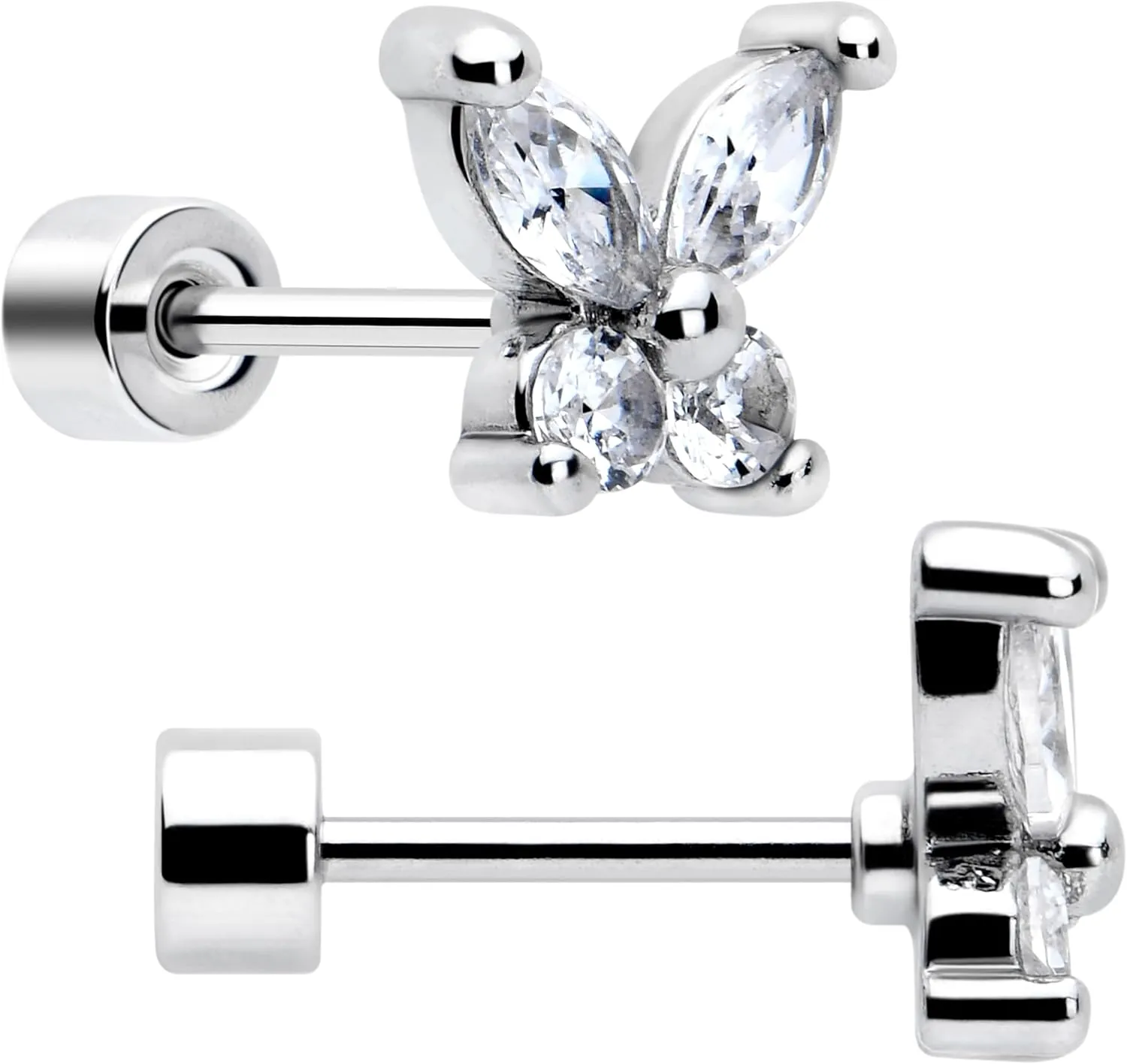 Body Candy Flat Back Earrings Studs - 3 Pairs of Stylish Surgical Stainless Steel Flat Back Earrings for Women - Sparkly CZ Stud Earrings Set for Women Men for Earlobes and Cartilage Hypoallergenic