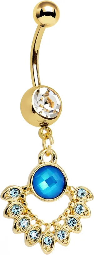 Body Candy Gold PVD Steel Clear Brilliant Blue Accent Debutante Dangle Belly Ring