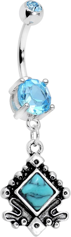 Body Candy Stainless Steel Brilliant Blue Accent Elegantly Etched Dangle Belly Ring