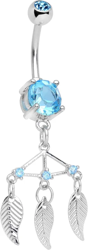 Body Candy Stainless Steel Brilliant Blue Accent Free Spirit Feather Dangle Belly Ring