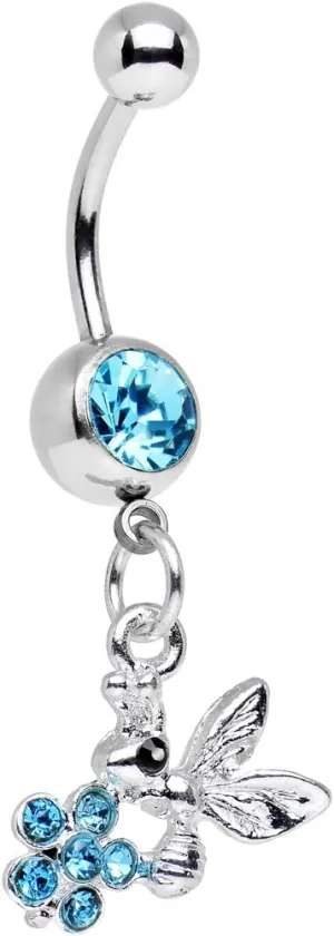 Body Candy Stainless Steel Brilliant Blue Bee and Flower Dangle Belly Ring