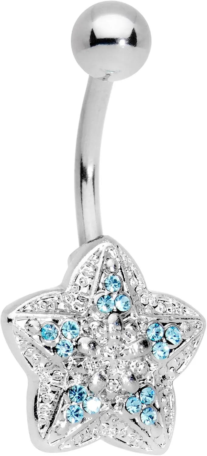 Body Candy Steel Accent Encrusted Chunky Star Belly Ring