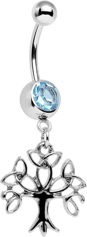 Body Candy Steel Brilliant Blue Accent Celtic Knot Triquetra Tree of Life Dangle Belly Ring