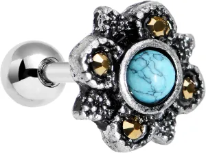 Body Candy Steel Brilliant Blue Southwestern Bohemian Flower Tragus Cartilage Earring 16 Gauge 1/4"