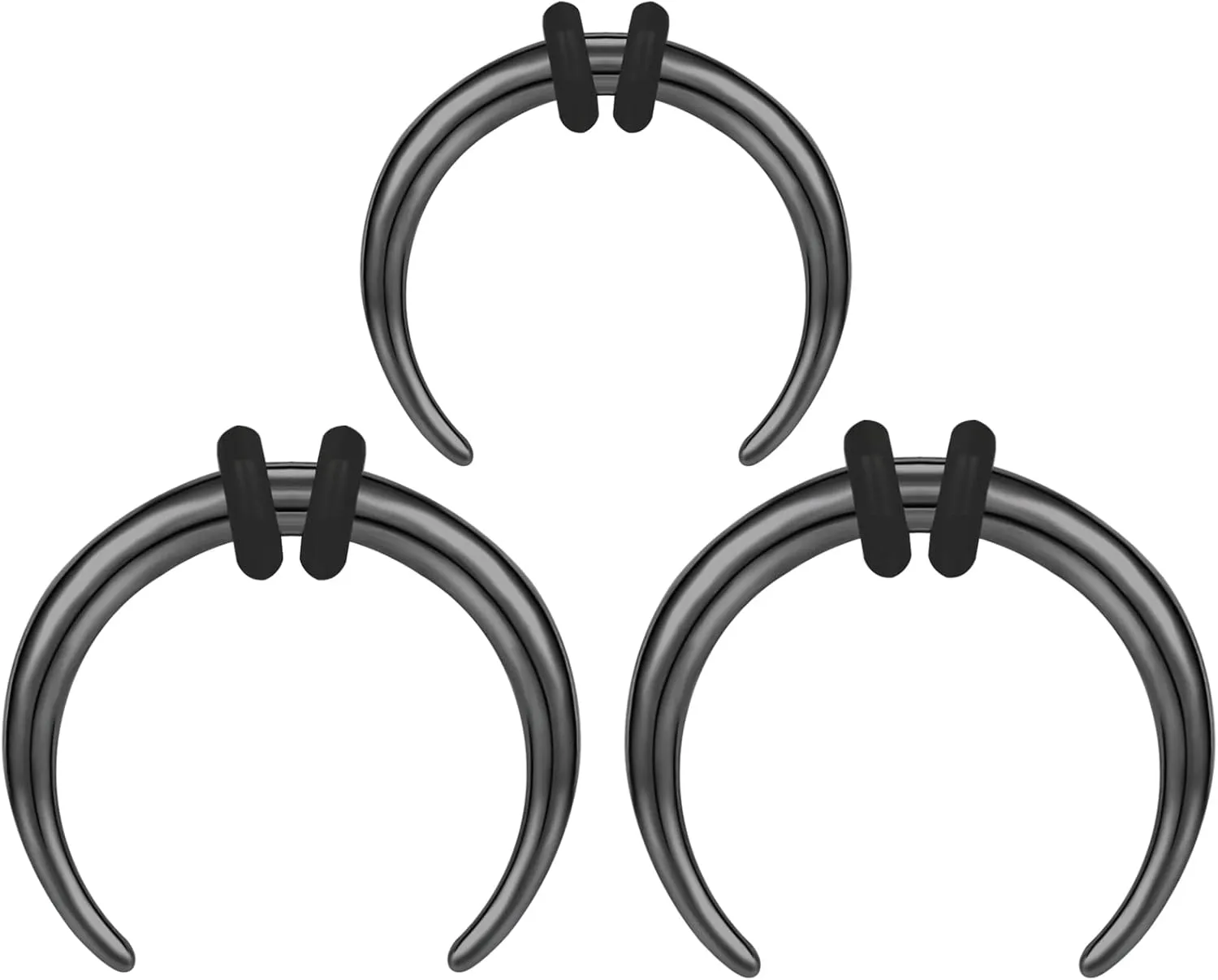 BodyAce C Shape Septum Pincher Tapers, 14G 16G Buffalo Ear Taper Kit Stretching Expanded Nose Rings, Horseshoes Black Gold Septum Rings with O-Rings