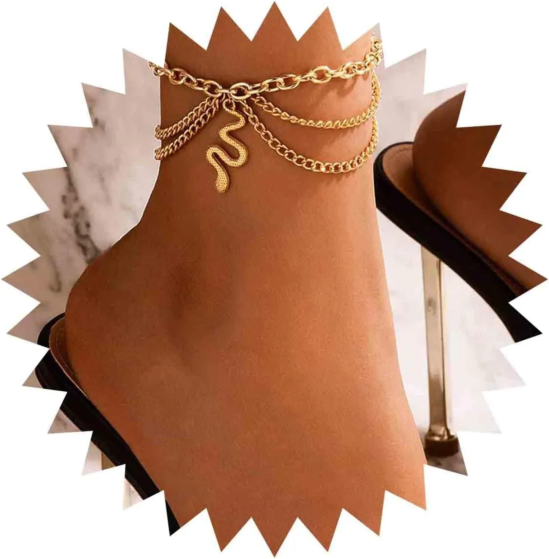 Bohemian Snake Dangle Anklet Bracelet Gold Serpent Layered Ankle Bracelet Adjustable Punk Chain Anklets Summer Beach Foot Chain Jewelry for Women