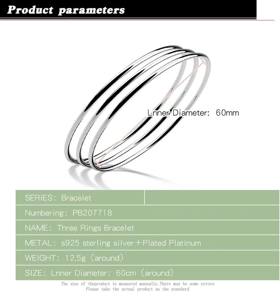 Bohemian Women 925 Sterling Silver Bracelet Minimalist Glossy 3/6/9 Combined Bracelet 60-65MM Original Silver Bangle PartyJewelry Gift