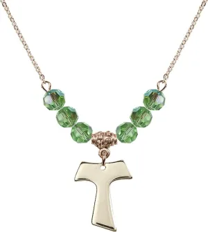 Bonyak Jewelry 18 Inch Hamilton Gold Plated Necklace w/ 6mm Green August Birth Month Stone Beads and Tau Cross