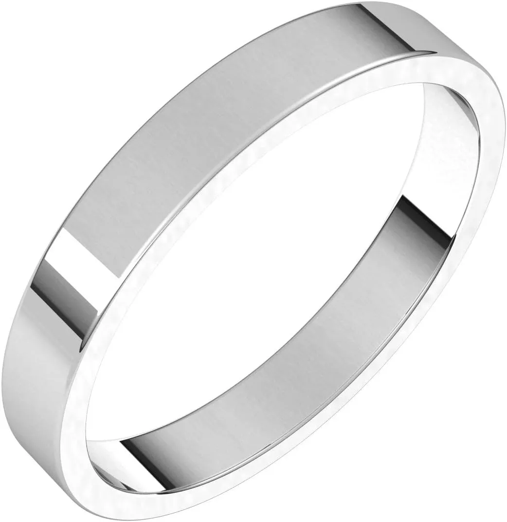 Bonyak Jewelry Platinum 3mm Flat Band Stylish, Size 7