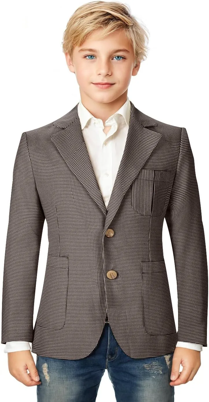 Boy Suit Plaid Blazer 2 Button Coat Stylish Cute Stretch Fabric Notched Lapel Formal Ring Bearer Wedding Homecoming