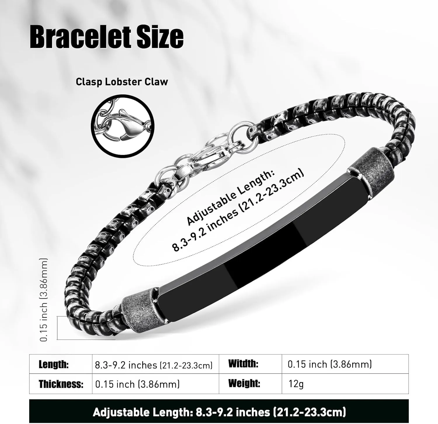 Bracelets for Men, Link Chain Stainless Steel Bracelet for Men, Charm Jewelry for Birthday Annivesary Fathers Day Valentines, Dad Husband Boyfriend,Casual Trendy Cool Adjustable