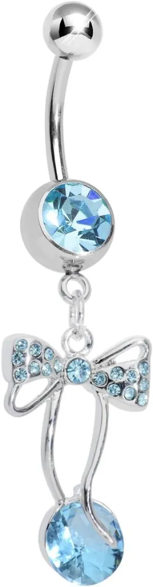 Brilliant Blue Drop Sweetness Wrapped in a Bow Dangle Belly Ring