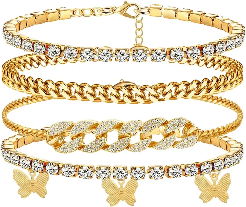 Butterfly Ankle Bracelet for Women Rhinestone Anklets Bulk Adjustable Layered Beach Ankle Bracelet Braided Chain Anklet Charm Ankle Bracelet Jewerly Gift