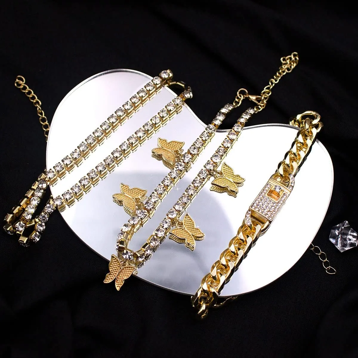 Butterfly Ankle Bracelet for Women Rhinestone Anklets Bulk Adjustable Layered Beach Ankle Bracelet Braided Chain Anklet Charm Ankle Bracelet Jewerly Gift