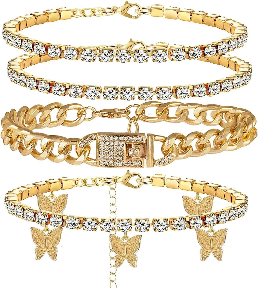 Butterfly Ankle Bracelet for Women Rhinestone Anklets Bulk Adjustable Layered Beach Ankle Bracelet Braided Chain Anklet Charm Ankle Bracelet Jewerly Gift