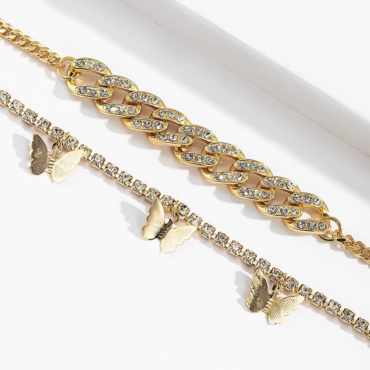 Butterfly Ankle Bracelet for Women Rhinestone Anklets Bulk Adjustable Layered Beach Ankle Bracelet Braided Chain Anklet Charm Ankle Bracelet Jewerly Gift