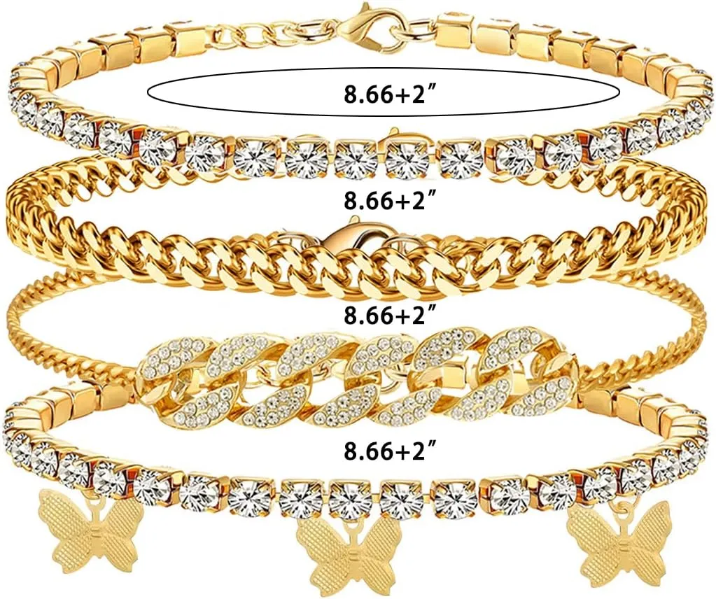 Butterfly Ankle Bracelet for Women Rhinestone Anklets Bulk Adjustable Layered Beach Ankle Bracelet Braided Chain Anklet Charm Ankle Bracelet Jewerly Gift