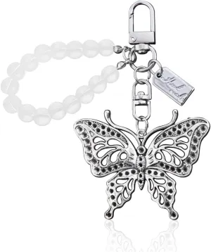 Butterfly Keychain Wristlet for Women Y2K Beaded Keychain Bracelets for Woman Bag Charm for Handbags Backpack Purse Charms for Girls Aesthetic Keychains for Car Keys Accessories for Woman
