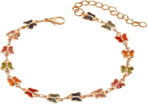 Butterfly Love Heart Adjustable Chain Link Anklet Foot Barefoot Bling for Women Jewelry Inlay Summer Beach Holiday Colorful 17/21 5cm Sparkling Fashion Animals