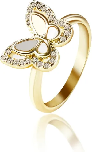 Butterfly Ring for Women, Gold Plated Wedding Engagement Ring Band Birthday Jewelry for Her Mom Wife Christmas