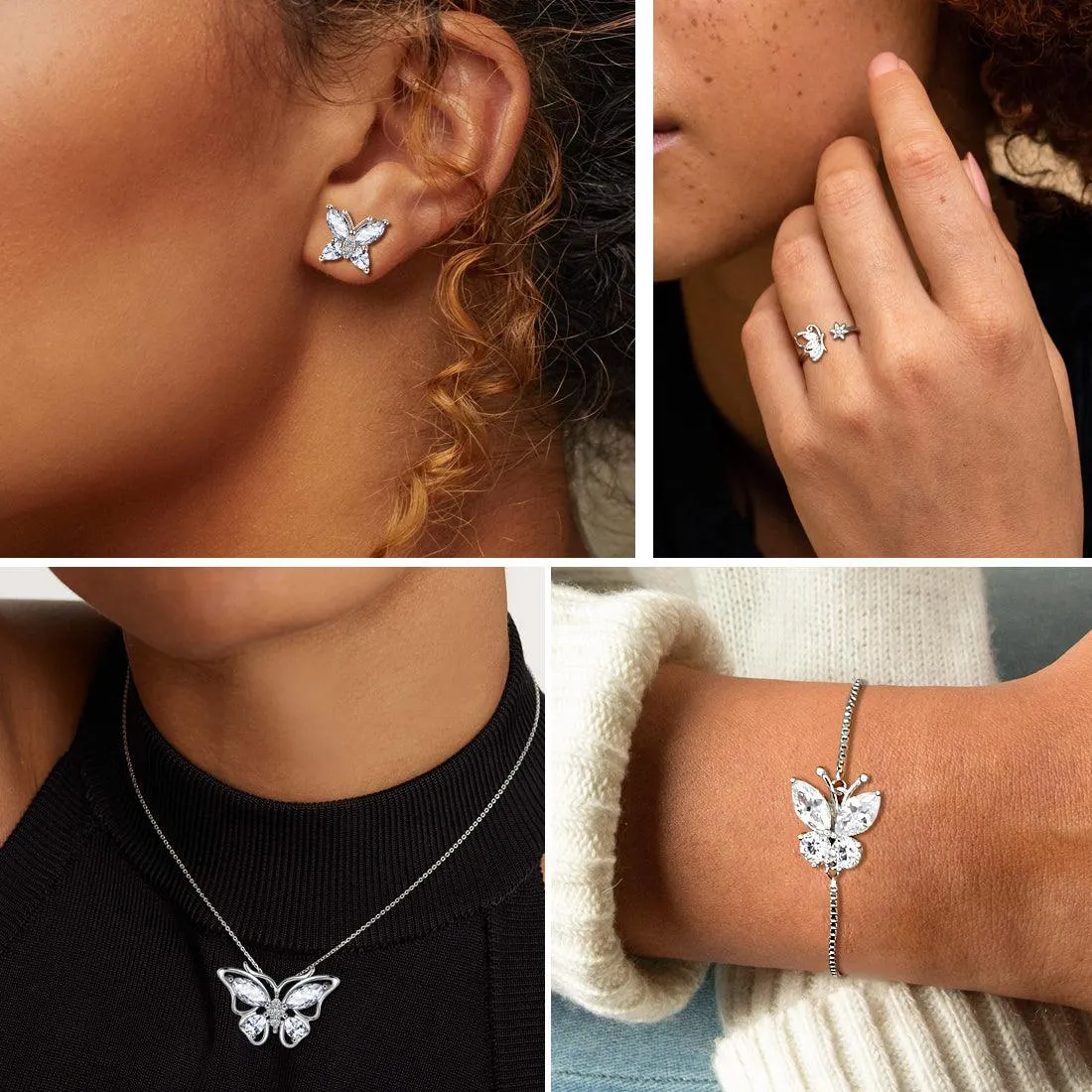 Butterfly Ring Open Birthstone April Diamond Women Girls Jewelry Birthday Gift